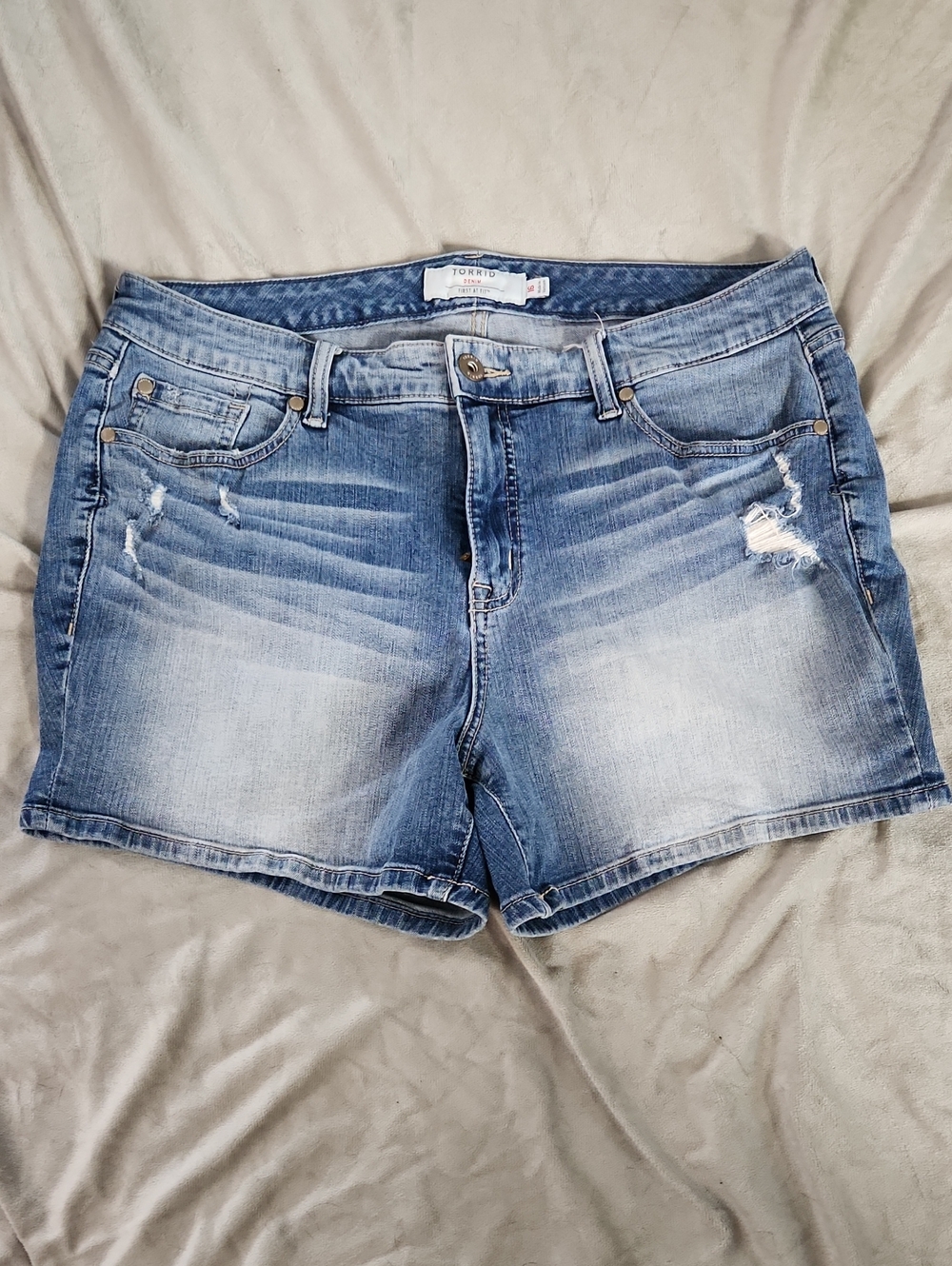 torrid Light Blue Distressed Denim Shorts